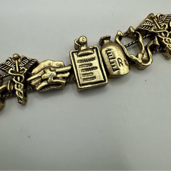 TOFA Vintage Physician Medical Gold Tone Charm Stretch Bracelet Retro - Picture 5 of 12
